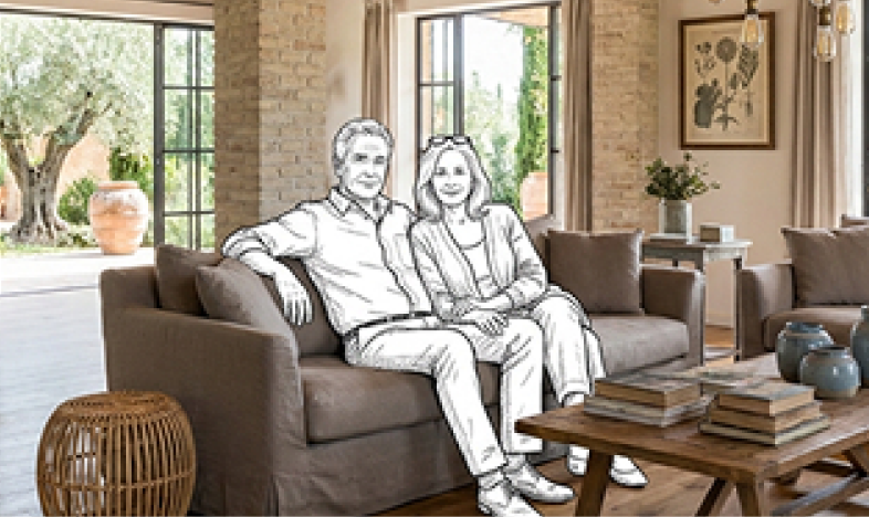 Couple relaxing on a sofa in a bright living room